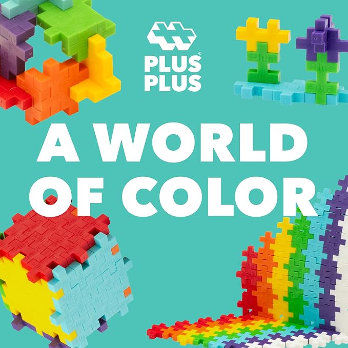 PLUS PLUS Rainbow Mix Tube - Mini Interlocking Building Blocks Set | Roadtrip Essentials for Kids, Sensory Bin Fillers, Math Manipulatives, Classroom Must Haves, Kids Airplane Activities