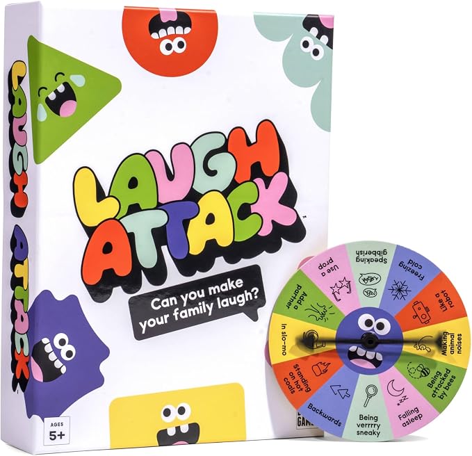 Laugh Attack | Don't Laugh Challenge Card Game for Kids & Families | Age 5+ | 200 Prompt Cards, 18 Laugh Tokens, 1 Spinner, 3+ Players, Kids Gift for Boys & Girls, Funny Game, Family Game Night