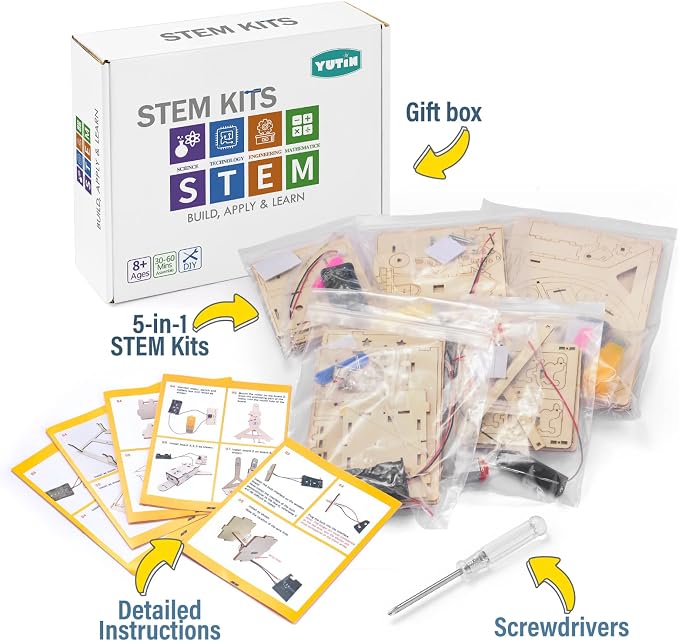 5 Individual STEM Science Kits for Kids, Wood Arts and Craft Kits 8-12 | STEM Toys for Boys Girls Age 8-13 8 10 12 14 Birthday Gift Idea, 3D Puzzles Building Engineering Model Set