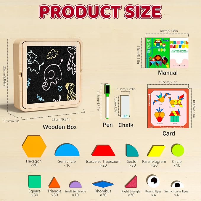 Wooden Magnetic Pattern Block Set with Cards & Pen, 248 Pcs Montessori Creative Magnetic Puzzle Toys for Toddlers 4-8, Learning Educational STEM Tangrams for Kids Boys Girls 4 5 6 7 8