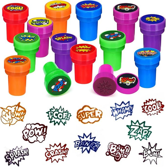 Cinrobiye 24 Pcs Hero Stampers Party Favor Set, Cute Superhero Stamps for Kids Birthday Party, Classroom Rewards, Carnival Prizes, Goody Bag Fillers, Super Hero Themed Party Supplies