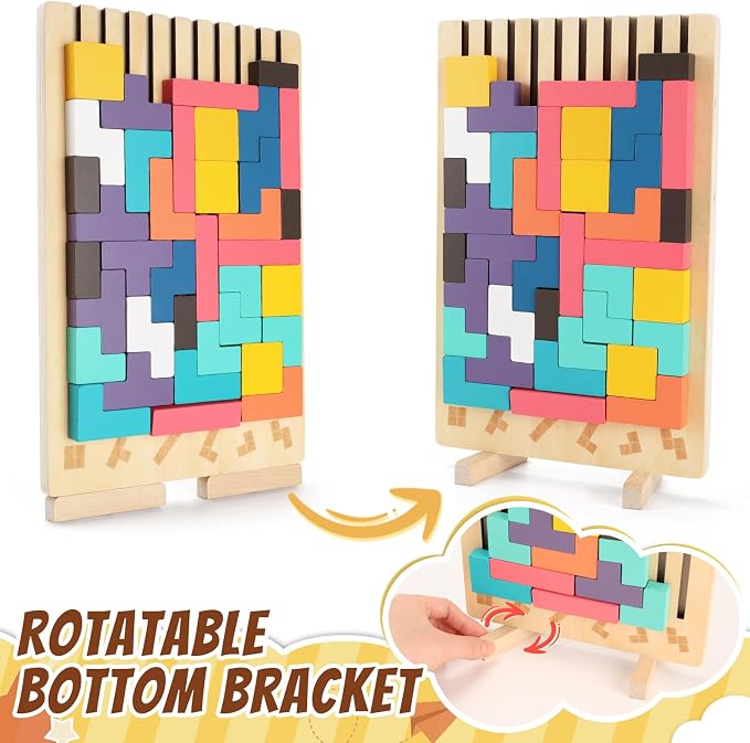 Wooden Stacking Puzzle Toy, 3D Colorful Wood Russian Blocks Puzzle Games Brain Teasers Montessori Toys for Toddler Kids 3 4 5 6 7 Years Old Boys Girls (Colorful A)