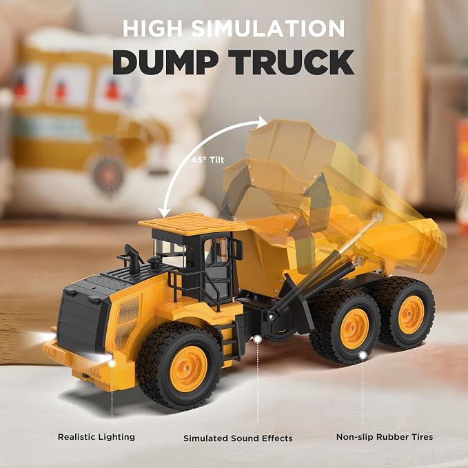 Mighty 9-Channel RC Dump Truck Toy | 1:18 Scale All-Terrain 6-Wheel Construction Vehicle with Lights & Sounds, 6 Wheels & 100-Min Battery, Remote Control Truck for Kids & Adults, Great STEM Gift 2026