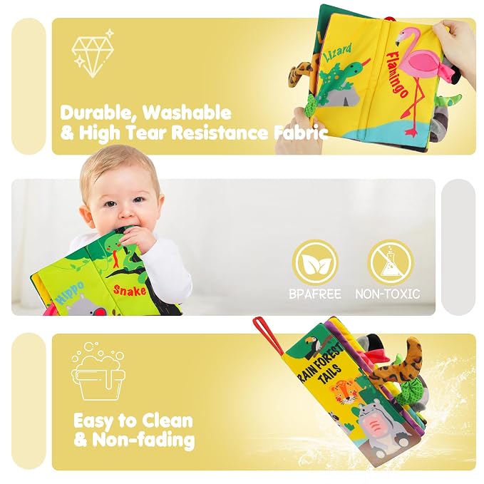 beiens Baby Books Toys, Tummy Time Touch and Feel Sensory Toys for Infant | Crinkle Cloth Book Toy for Baby 0-3-6-12-18 Months, Early Development Stroller Soft Toy, Newborn Shower Gift for Boy Girl