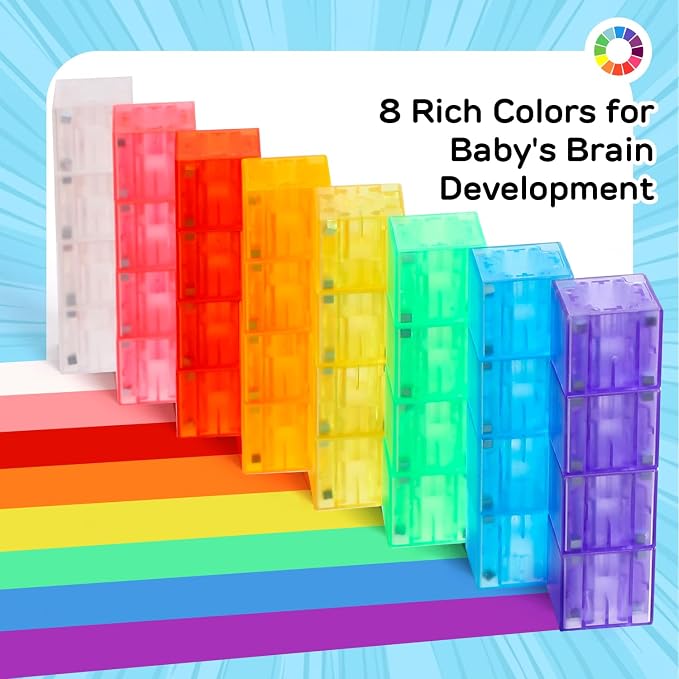 TOY Life Translucent Magnetic Blocks, 36-Piece STEM Set, Ages 3-8 | rainbow-clear cubes, smooth ABS plastic, strong connections, tower and shape play