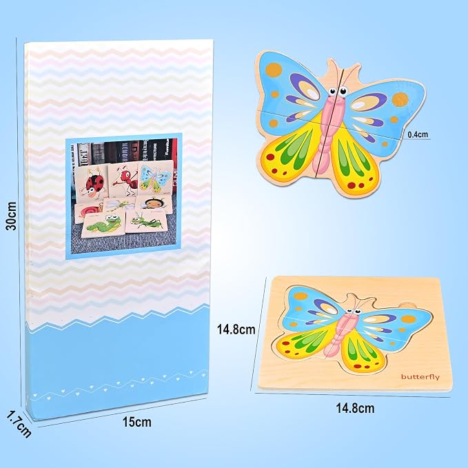 Faburo Wooden Puzzles for Toddlers 1-3, 8pcs Shapes, Insect Animal Themed Montessori Toys for 1 Year Old Learning, Educational Preschool Toys for Boys Girls | Montessori Toys for 1 Year Old Learning, Educational Preschool Toys for Boys Girls