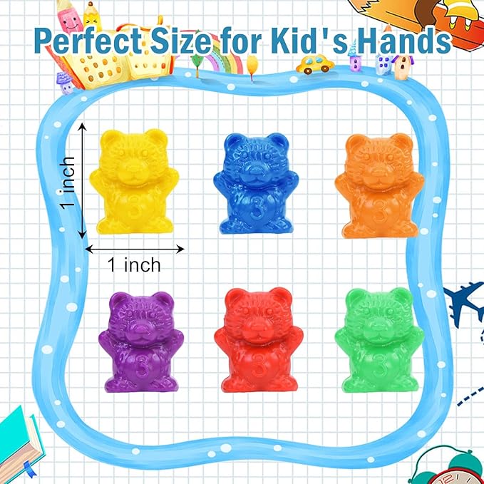 Timoo 120 Pcs Rainbow Counting Bears Math Manipulatives Color Sorting Bears Counting Bears (Green & Purple & Blue & Orange & Red & Yellow)
