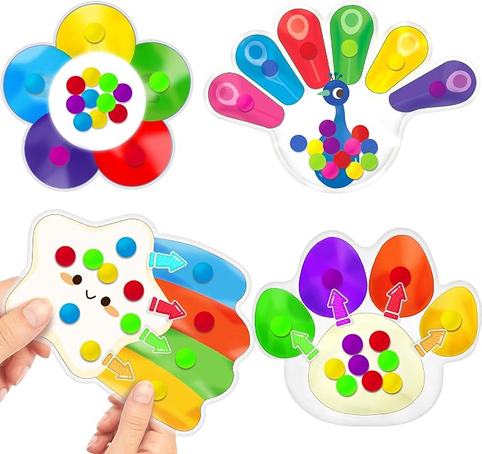 4PC Color Sorting Sensory Toys for Toddler, Travel Toys Roadtrip Activities for Kid 3-5 Fine Motor Autism Autistic Fidget for Preschool Classroom Calm Down Toy for Kid 2 3 4 Year Old Boy Girl Gift