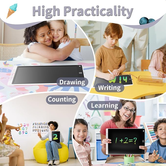 [2 Pack] Genialba LCD Writing Tablet 10-Inch Colorful Doodle Board, Toddler Learning Educational Toys Gifts for 3-8 Years Old Girls and Boys, Electronic Drawing Pad for Kids (Black&White)