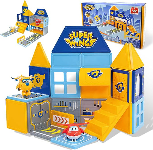 Magnetic Tiles for Kids Ages 3-8, 2-in-1 Travel Magnetic Building Blocks with Jett & Donnie Transforming Toys, STEM Educational Construction Set, Creative Learning Magnet Tiles Toy for Boys Girls