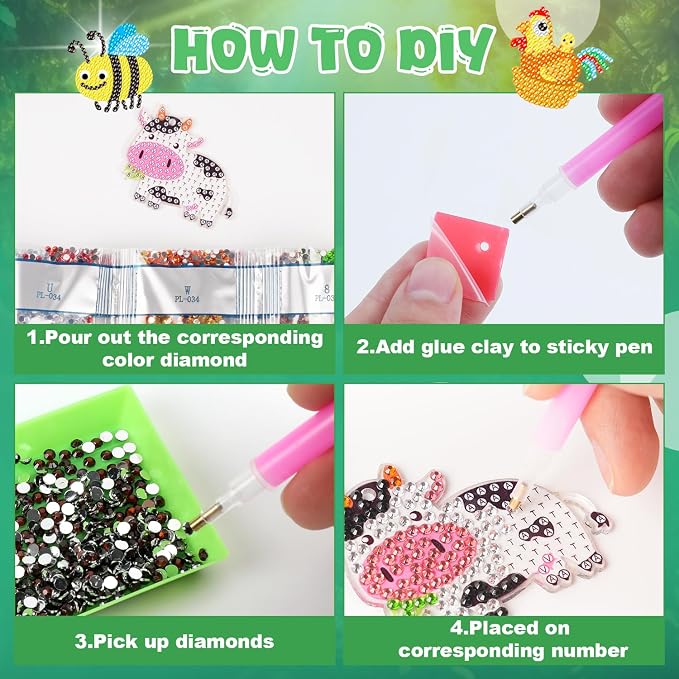Labeol Arts and Crafts for Kids - Creat Your Own GEM Keychains-5D Diamond Painting by Numbers GEM Kits for Kids Girls Toddler Age 6-7 6-8 10-12