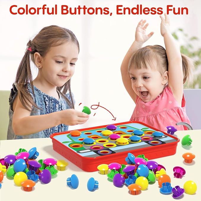 AMOSTING Button Art Toy, Color Matching Pegboard for Kids Ages 3+ | Educational Button Art Activity with Color Matching, Sensory Play and Mosaic Patterns, Preschool Gift for Toddlers
