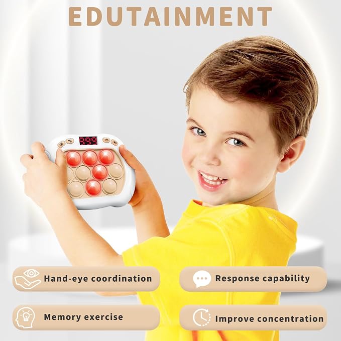 Intoypad Quick Push Pop Game Light Up Fidget Toy for Kids White | 6 Modes LED Screen Quick Push Pop Game Controller Electric Fidget Popper Game Bubble Game Birthday Gifts Toys for Kids Boys