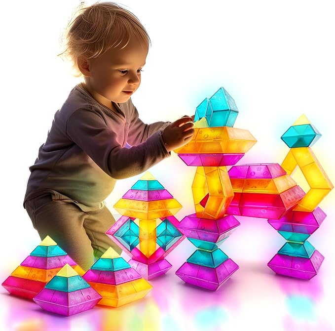 30-Piece STEM Building Blocks Set - Educational Stacking Toys for Kids | Preschool Learning Activities & Light Table Compatible Construction Toys for Toddlers, Boys and Girls Ages 3-6 Years Old