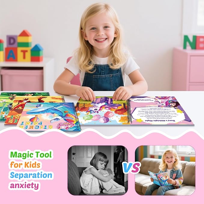 4Pcs Paint by Number Sticker Book with Story for Kids Ages 4-8 | Paint by Sticker Activity Books for Girls, Screen-Free Travel Airplane Car Toy, Art Craft Puzzle Gift for kids 3-12
