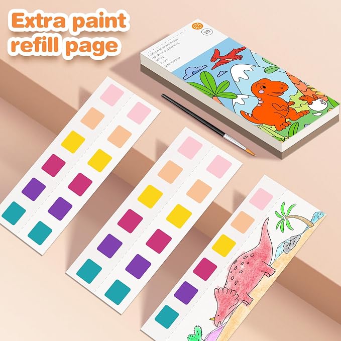 ZHOC Paint with Water Coloring Books for Kids, Pocket Mess Free Watercolor Painting Sets for Kids Ages 3 4 5 6 7 8+, Water Color Paint Set Arts and Crafts Gift for Boys Girls, Dinosaur