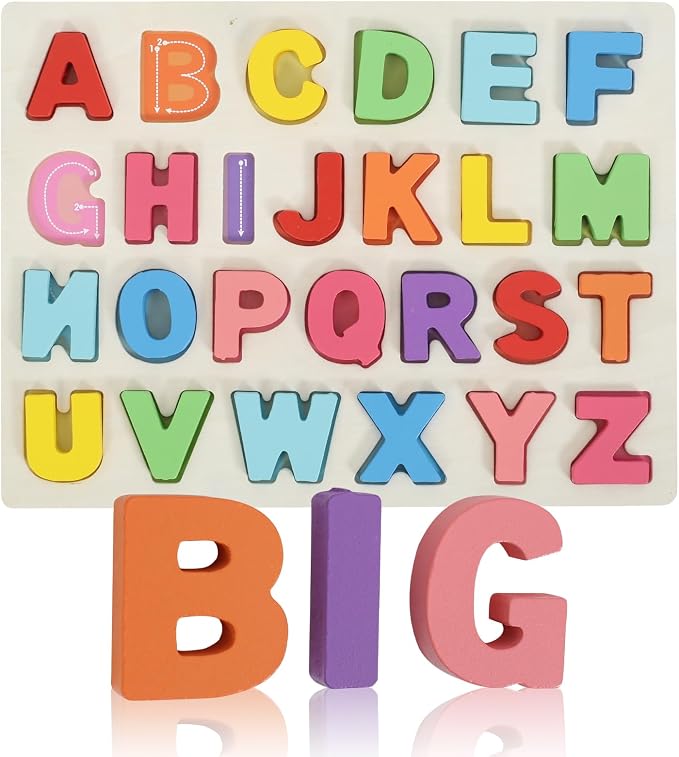 Kairsya Alphabet Puzzle Wooden Puzzles for Toddlers Alphabet Learning Puzzles Toys with Wood Letters Montessori Wooden ABC Learning Toys for Toddlers 1-5 | Preschool Educational Gift for Kids