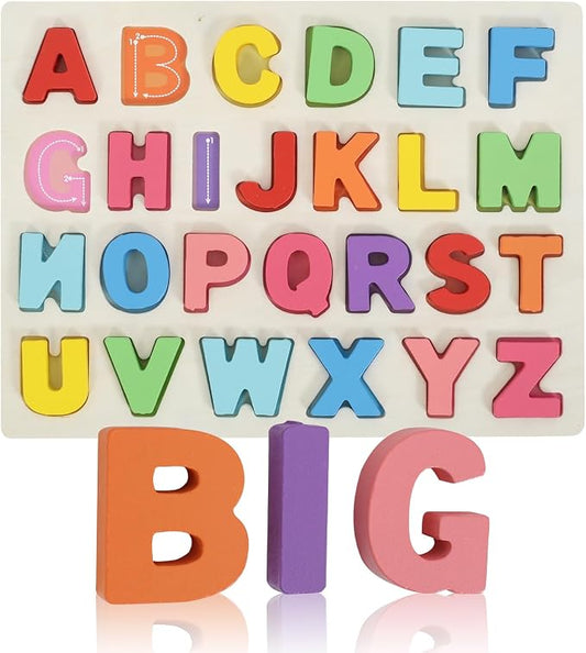 Kairsya Alphabet Puzzle Wooden Puzzles for Toddlers Alphabet Learning Puzzles Toys with Wood Letters Montessori Wooden ABC Learning Toys for Toddlers 1-5 | Preschool Educational Gift for Kids