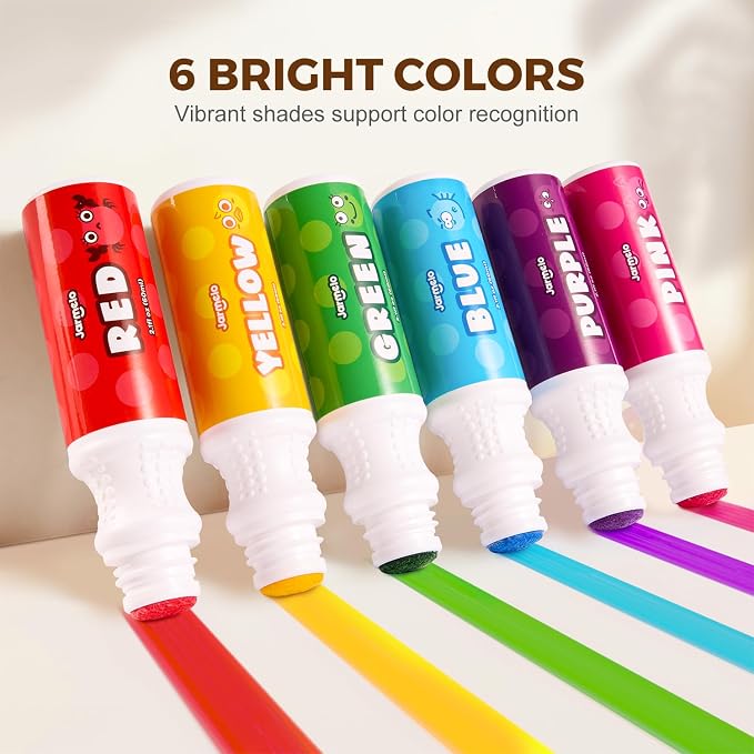 Jar Melo Washable Dot Markers for Toddlers, 6 Colors, Large 60ML | Dot Paints with 120+ Printed Coloring PDF & 10 Activity Papers, Non-Toxic Bingo Markers for Kids Arts and Crafts Gifts