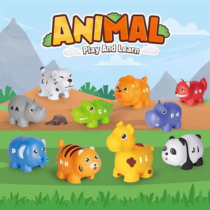Animal Alphabet Learning Toys for Toddlers Kids 3-5, 10 Unique Animals | 26 Colorful Alphabet Animals | Child-Friendly Design | Learning Feels Like Play | Fine Motor Toys | Perfect Toddler Gift