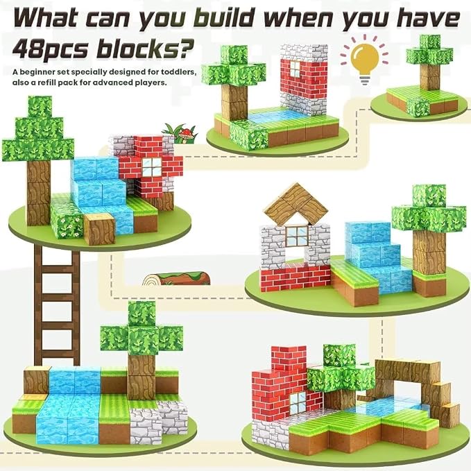 Magnetic Blocks 1 inch Magnetic Building Blocks for Kids Age 3-5 5-7 6-8 | Magnet Learning Sensory Toys, Game Inspired Building Craft, Holiday Toys Birthday Gifts, Mine Magnet World Stacking Cubes