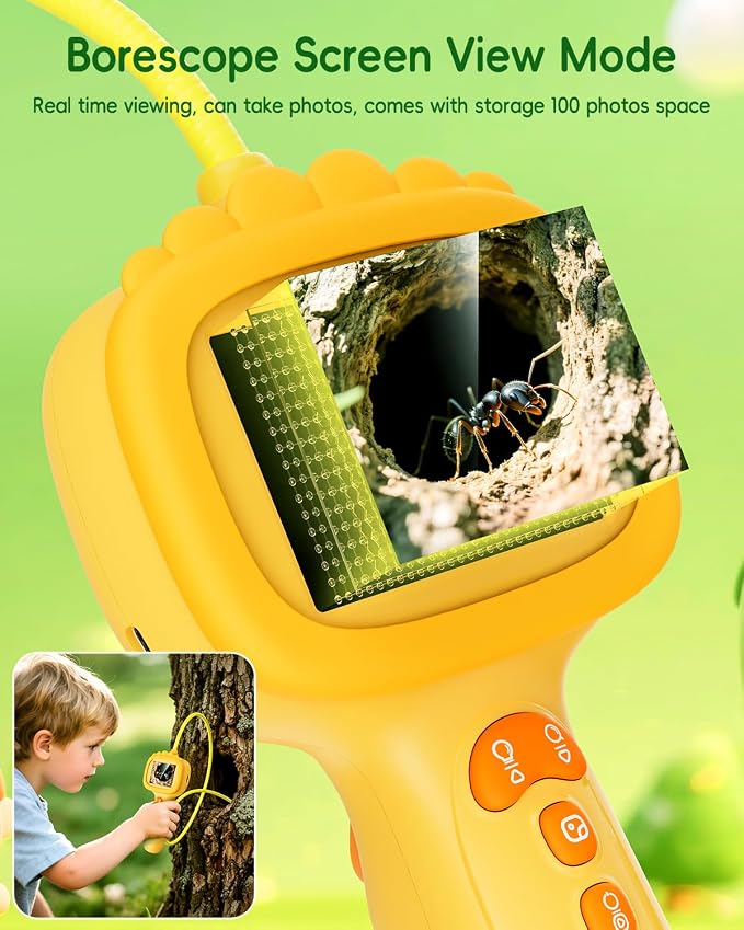 Borescope Snake Camera with Light for Kids, Outdoor Educational STEM Toys, Science Gifts for 5 Year Old Boy, Camping Nature Activities, Best Birthday Gift for Boys, Girls Ages 4,5,6,7,8,9,10(Orange)