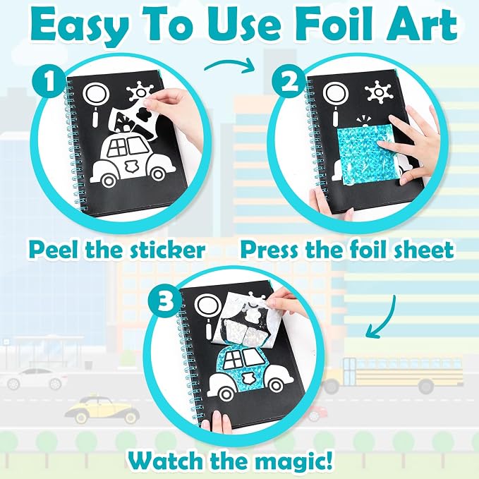 FUNNYB&G Foil Art Craft Kit for Kids, Sparkly Birthday Gift Toy for Boys | No Mess, Kids Ages 4-10 Create Sparkling Artwork, A Creative Gift for Birthdays, Holidays, Travel Activities,Screen-Free Fun