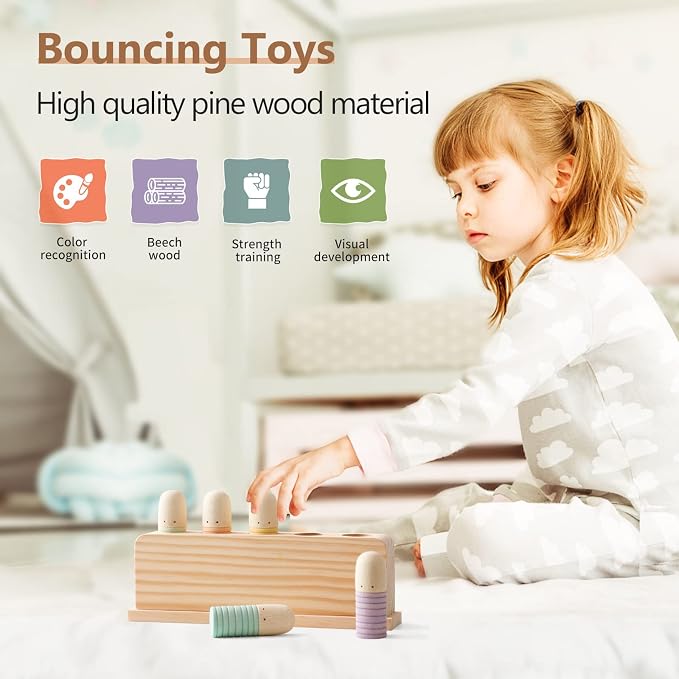 Pop Up Toy Multicolor Puppets | Wooden Color Sorting | STEM Montessori Color Matching Toys | Preschool Learning Educational Toys Gifts for Kids Boys Girls Ages for 1 2 3 Years (Neutral Colours)