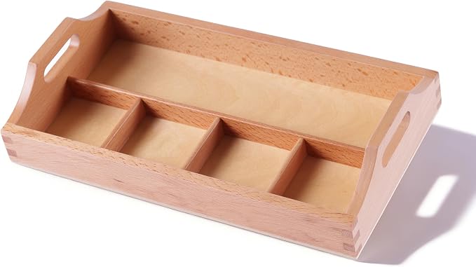 Montessori Preschool Toys for Kids 3+ - Practical Life Skills Set with Wooden Tools, Dressing Frames & Cleaning Kit - Educational Learning Materials for Toddlers (4 Compartment Sorting Tray)
