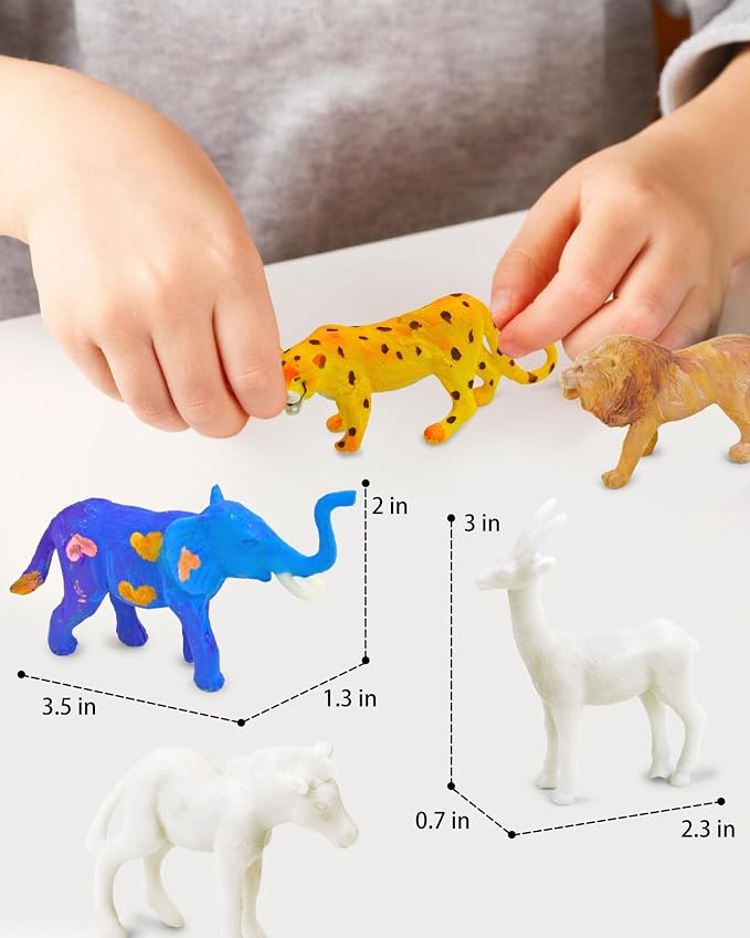 Vileafy Safari Animal Painting Craft Kits, 12 Paintable Figurines for Kids | 12 Jungle Animal Figures with 36 Colors. Fun Animal Crafts for Birthdays, Classrooms and Party Favors