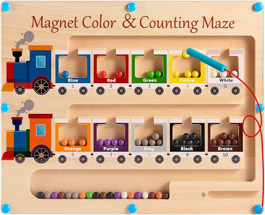 Poycuna Magnetic Color and Number Maze Board Wooden Montessori Fine Motor Skills Toys for 3 4 Year Old Preschool Learning Activities Classroom Must Haves Sorting Travel Toys for Toddlers Boys Girls