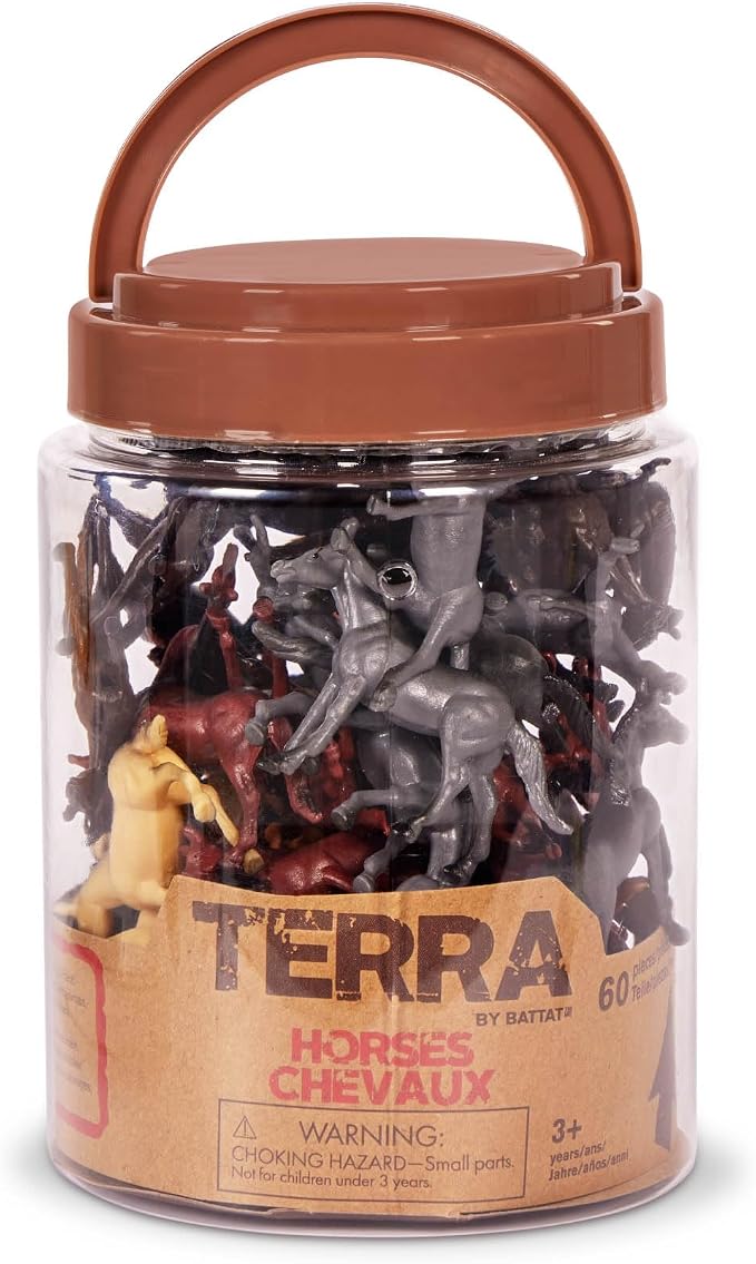 Terra by Battat Horse Toys, 60 Wild Horses Tube, Mini Animal Figures, Tubes | 60 plastic horse figurines in a portable tube; realistic poses for play, collecting, dioramas, and school projects; 3+ Years