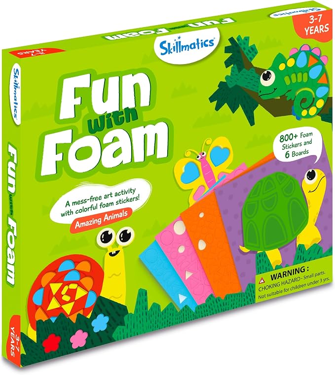 Skillmatics Fun with Foam Sticker Art – Animals, Craft Kit, Gift for Kids | 3D Foam Stickers, Travel Toy, Mess-Free Fun for Boys & Girls, DIY Felt Craft Kits for Ages 3, 4, 5, 6, 7