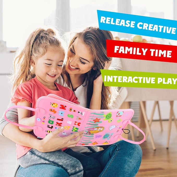 Busy Board Montessori Toy for 3-6 Year Old Toddlers - Educational Activity Developing Sensory Board for Basic Dress Fine Motor Skills - Travel Toys for Plane Car, Gift for Boys Girls