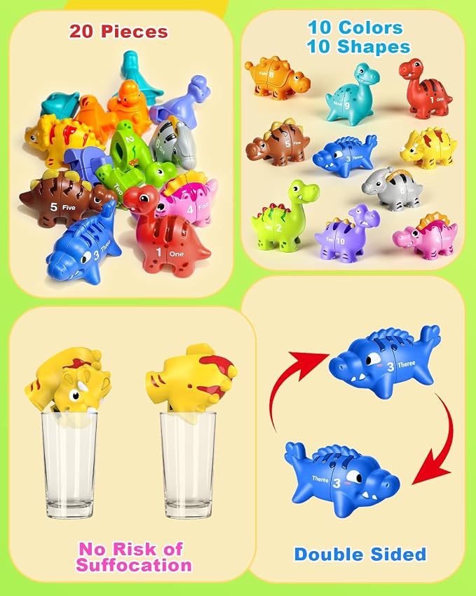 Dinosaur Number Learning Toys for Toddlers Kids 3-5, 10 Unique Dinos | 10 Colorful Number Dinosaurs | Child-Friendly Design | Learning Feels Like Play | Fine Motor Toys | Perfect Toddler Gift