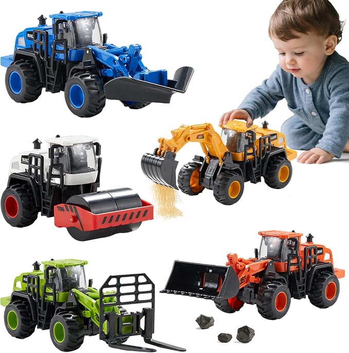 Construction Truck Toys for Toddlers | 5Pcs Push Go Tractor Toys, Sandbox Excavator Toys, Christmas Birthday Gifts for 3 4 5 6 Year Old Boys Girls