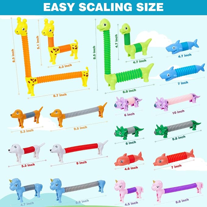 10 PCS Animal Pop Tubes Fidget Toys, Sensory Stress Relief Toys for Kids 3+ | Stress relief fidget toys, autism sensory play, goodie bag stuffers, classroom prizes, kids party favors, ages 3+