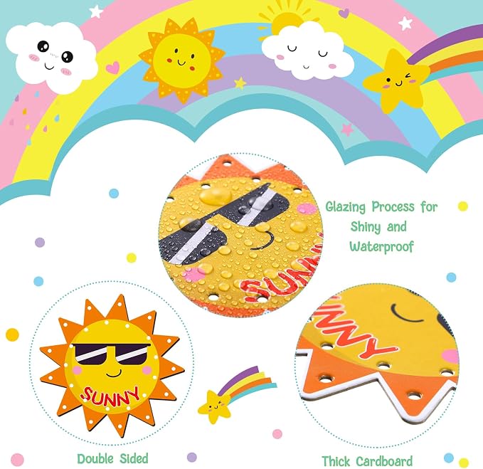 Funrous 10 Pieces Kids Recognition Lacing Cards,Weather | Thick Cardboard Educational Sewing Cards, Double Sided Lacing Playing Games, For Preschool Developing Imagination Supplies