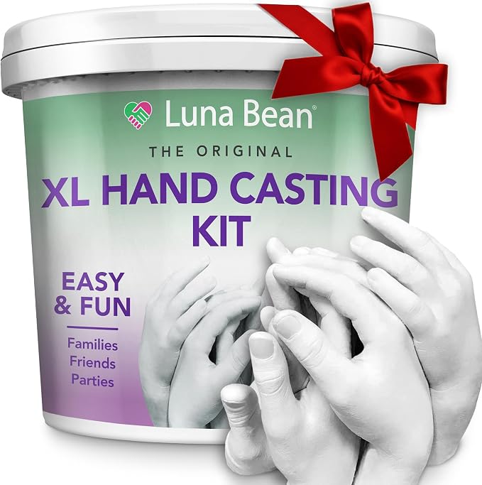 Luna Bean XL Hand Casting Kit for Family - Extra Large Mold, Up to 6 Hands | Molds up to 4 adult hands or 2 adults with 4 kids - double the material of our couples kit, family keepsake gift