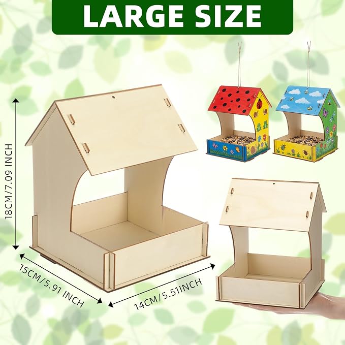 DoubleFill 48 Pack Bird Feeder Kits Bulk Wooden DIY Birdhouse Kits Unfinished Bird Feeder Birdhouse to Paint Wood Craft for Educational Fun Art Outdoor Activities Gifts