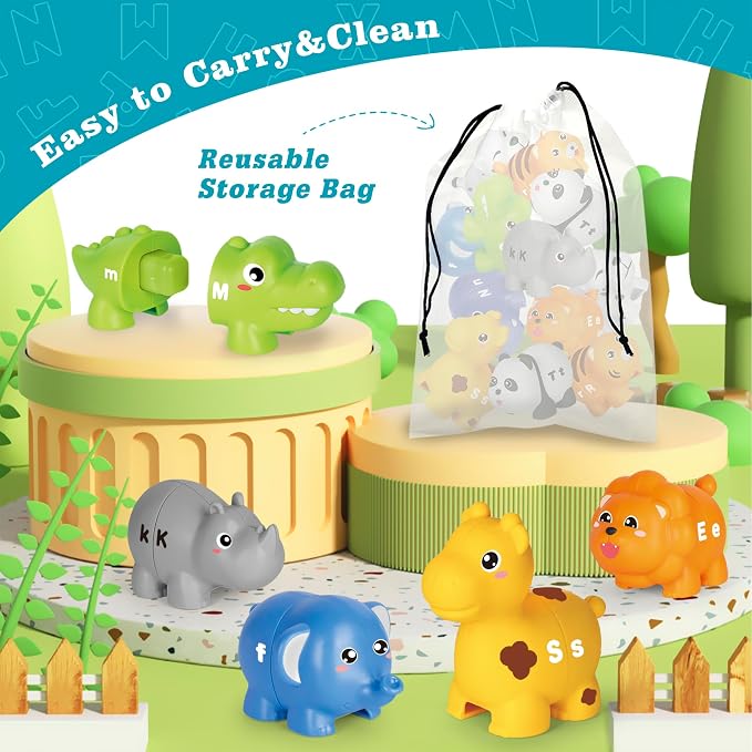 Animal Alphabet Learning Toys for Toddlers Kids 3-5, 10 Unique Animals | 26 Colorful Alphabet Animals | Child-Friendly Design | Learning Feels Like Play | Fine Motor Toys | Perfect Toddler Gift