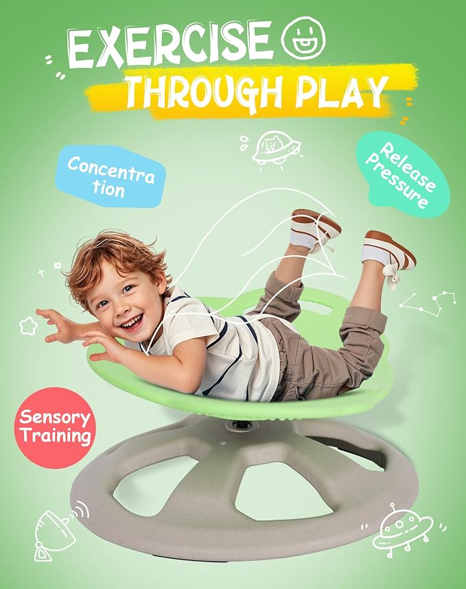 FERUERW Spinning Chair for Autistic Kids with Handle, Sensory Products | Sensory Toy Gifts for Children with ADHD/Autism, 220LBS Capacity, Training Body Coordination, 3+ Years (Light Green)