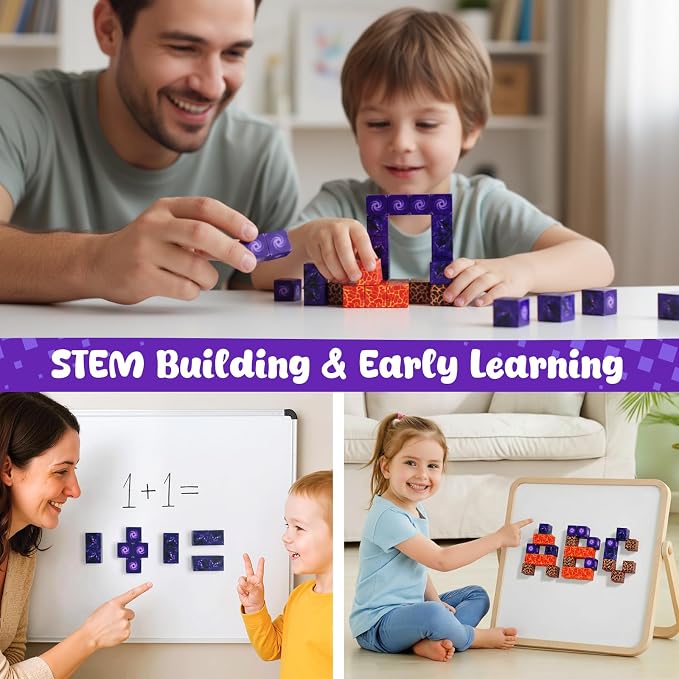 3 otters 32PCS Magnetic Blocks, with a Storage Box, Portal | Pocket-Sized, Travel Magnet Cubes, STEM Toy for Toddler, Car Trips, Airplane Travel, Preschool Learning