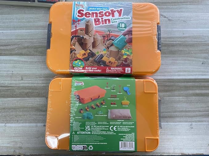 JOVA Klever Kits Construction Sensory Bin for Kids with Glow in The Dark Stones, Sandbox with Lid Castle Building kit, Preschool Learning Activities Gifts for Boys Girls Age 3+