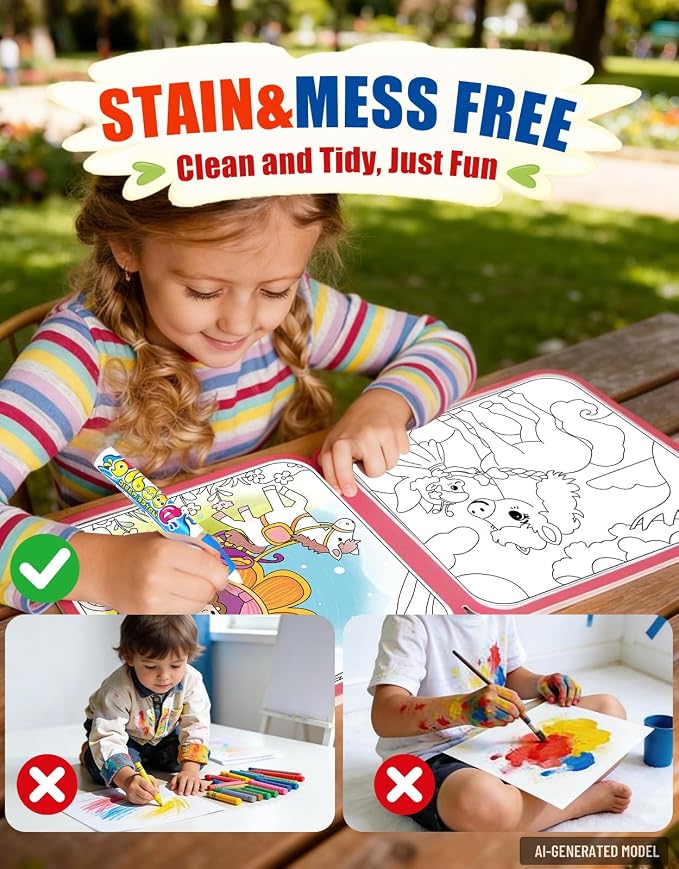Reusable Water Painting Book, 3 Packs Coloring Books,30 Pages | Mess Free Coloring Book for Toddlers 1-3, Travel Gift for Boys & Girls, Educational Art Activity, Montessori Art