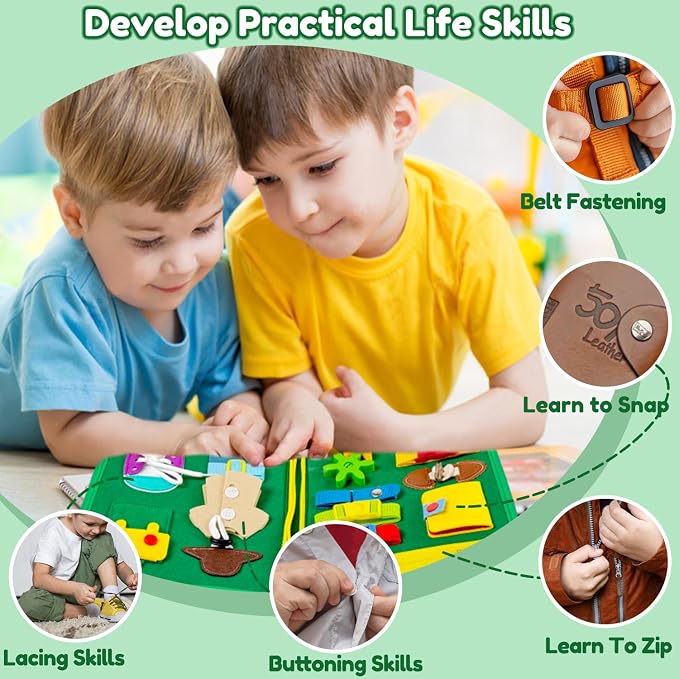 Toddler Busy Board Montessori Toys – Sensory Busy Book, Educational Learning Travel Toy for Airplane & Car, Keeps Toddlers Engaged, Birthday Gifts for Toddler Boys Girls