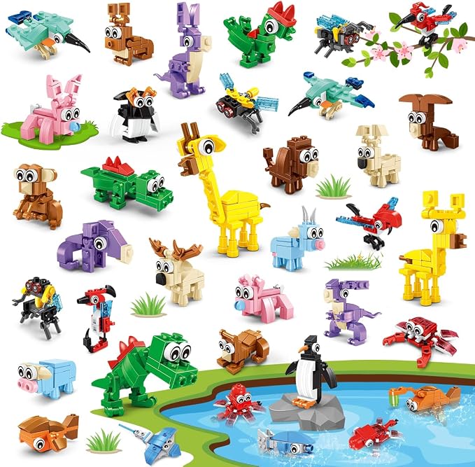 INSOON 30 Packs Animal Party Favors for Kids, 810 PCS Mini Animal Building Block Toy Set for Goodie Bag Fillers Classroom Prizes Easter Birthday Children's Day for Boys Girls Student Ages 6+ | 810PCS Mini Animal Building Toy Set for Goodie Bag Fillers ...
