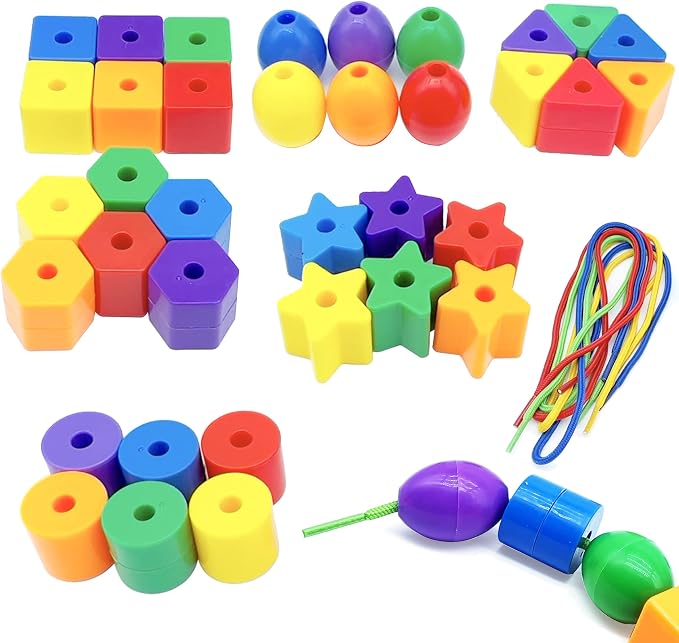 KUTOI Toddler Toys - Big Lacing Beads Set for Fine Motor Skills & Hand-Eye Coordination - 36 Beads & 6 Strings - Color Sorting & Counting Educational Learning Toy Montessori Toys