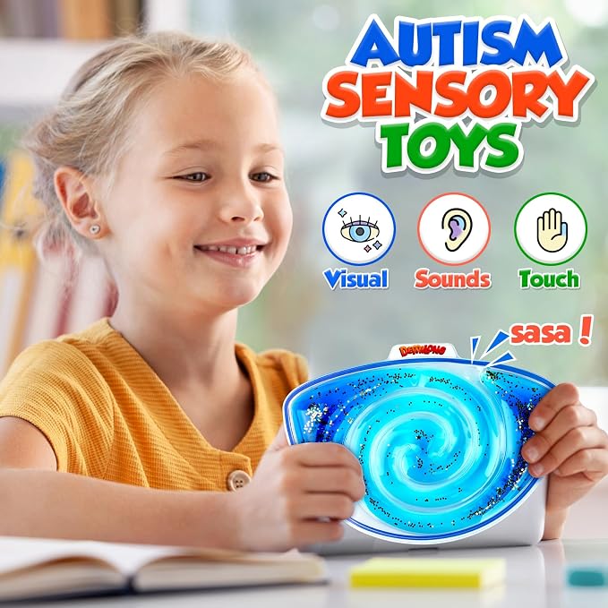 Squishy Sensory Toys for Kids: 4 Pack Fidget Sensory Maze for Autism | Stress Relief Toys for Calm Down, Squeeze Fidget Toy Filled Goo, Glitter, Prizes for Kids Classroom, Goodie Bags Stuffers