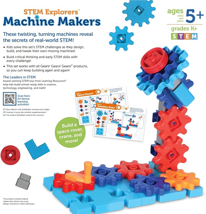 Learning Resources STEM Explorers Machine Makers - 60 Pieces, Ages 5+, Building Montessori Toys, Engineering Activities, Fine Motor Skills